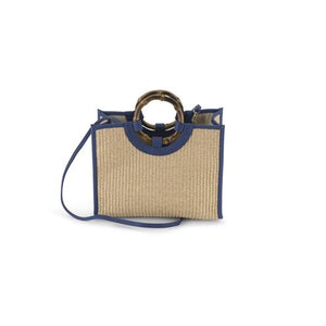 Bamboo Handle Bag Small Paglia/Natural Blue