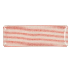 Fabric Tray Oblong Stripe Coral and White