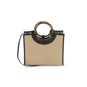Bamboo Handle Bag Medium Paglia / Natural Black