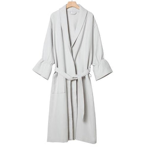 Waffle Bathrobe with Ruffles / Light Grey