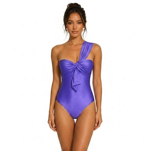 One Shoulder Swimsuit - Shimmery Purple