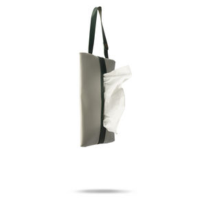WORKSHOP Leather Tissue Cover with Handle in Gray / Green