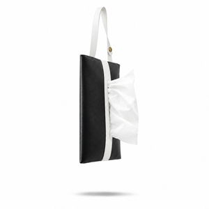 WORKSHOP Leather Tissue Cover with Handle in Black / White
