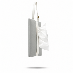 WORKSHOP Leather Tissue Cover with Handle in Gray / White