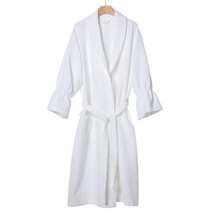 Waffle Bathrobe with Ruffles / White