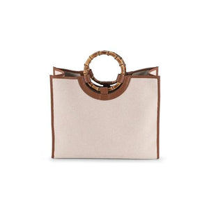 Bamboo Handle Bag Large Canvas / Cream