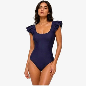 Swimsuit with Ruffles - Navy Blue