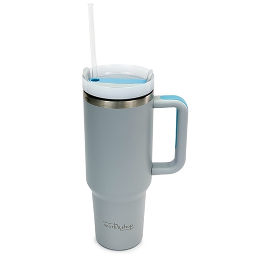 Stainless Steel Tumbler with Plastic Straw - 1136 ml / Grey