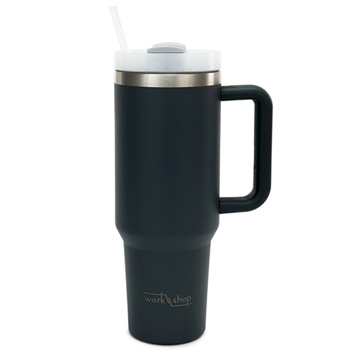 Stainless Steel Tumbler with Plastic Straw - 1136 ml / Dark Grey