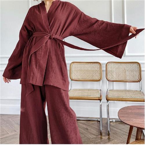 Waffle Lounge Wear / Brown Red / Large