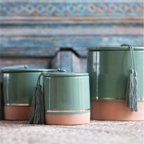 Ceramic / Green & Terracotta Candle / Medium