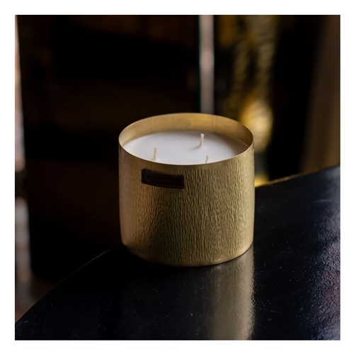 Candle Dinanderie Martele Dore Striee  / Foret De Sapin