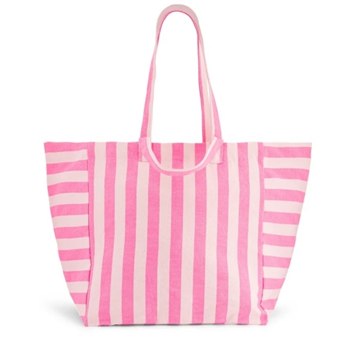 Elisa Cotton Bag / Stripes Ecru/Neon Pink