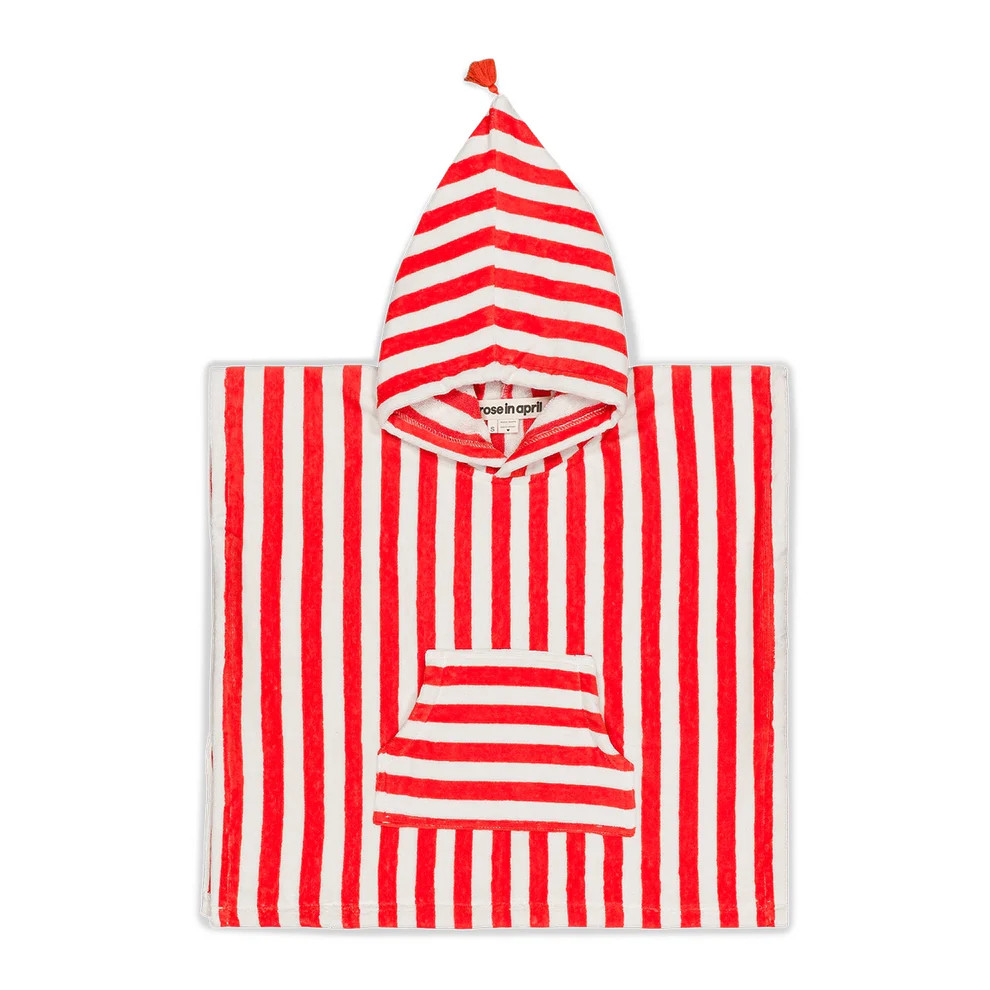 Bath Poncho Suzon in Terry / Stripes tomato 4-6y